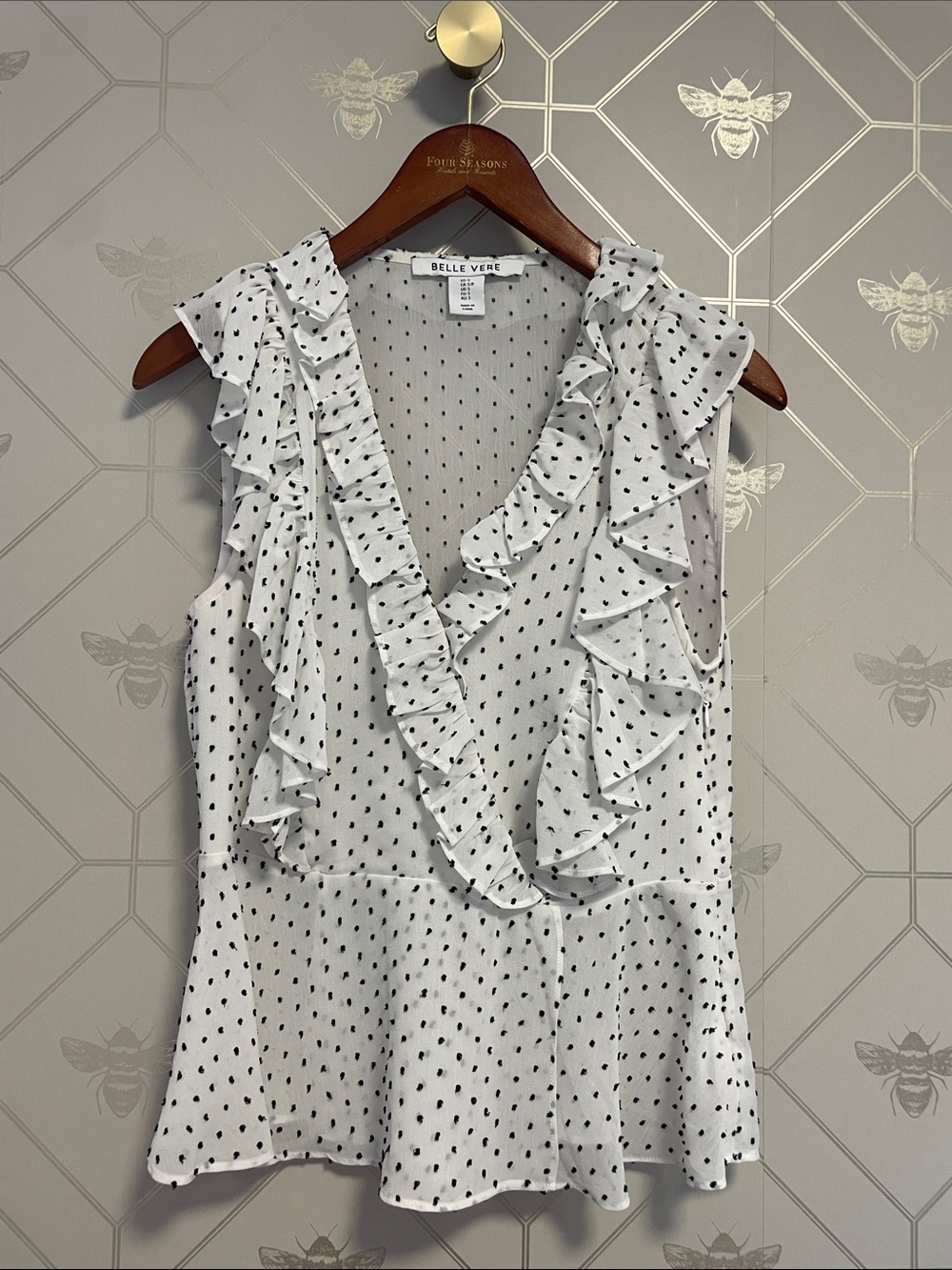 Belle Vere White Polka Dot Ruffle V-Neck Camisole